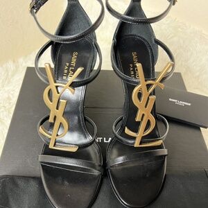Saint Laurent Black Cassandra Patent Leather Sandals Women's Size: 6 | IT 36